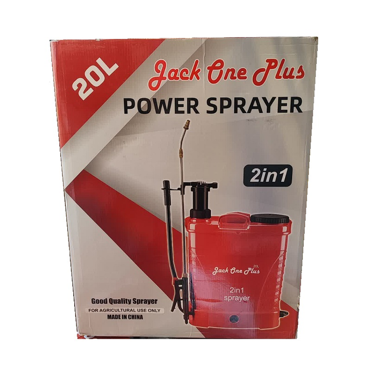 سمپاش شارژی جک وان پلاس دوکاره حجم 20 لیتری سم پاش شارژی همراه لانس برنجی و لانس 3متری باتری جدید همراه لوازم جانبی