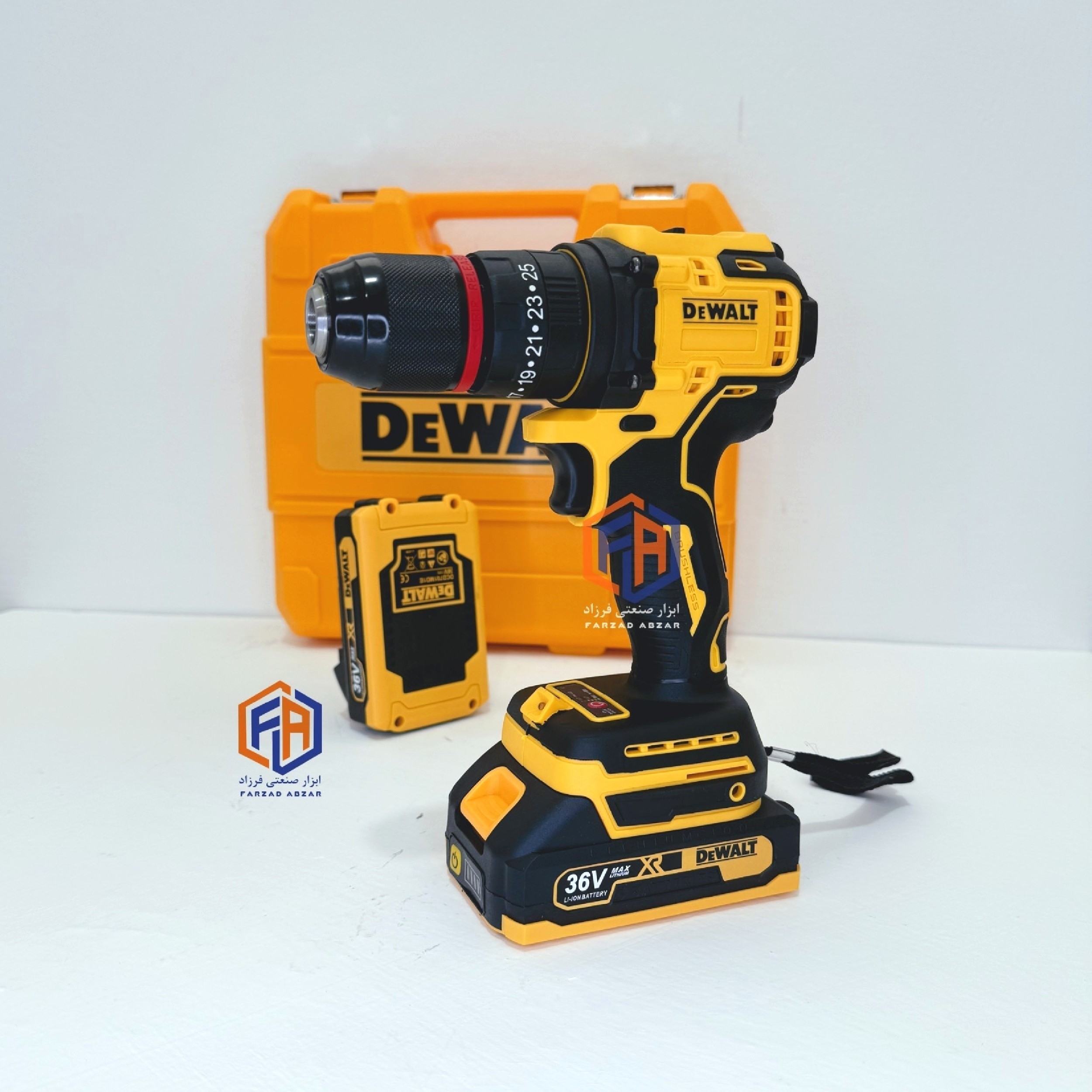 دریل شارژی دیوالت 36 ولت موتور براشلس سه نظام فلزی پولیش دار DEWALT 36V