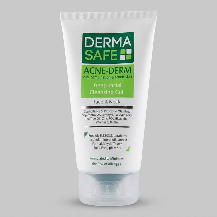 ژل شوینده صورت درماسیف سری Acne Derm مدل Deep Facial حجم ۱۵۰ میلیلیتر
