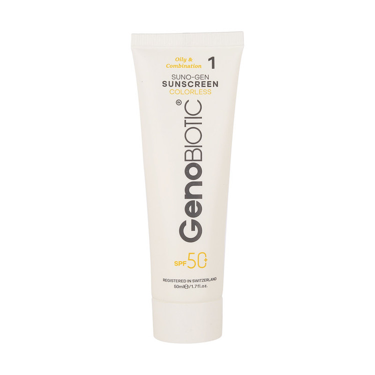 کرم ضدآفتاب بیرنگ ژنوبایوتیک SPF50 مدل 01 محافظ UVA ،UVB، مناسب پوستهای مختلط و چرب، حجم 50 میلیلیتر