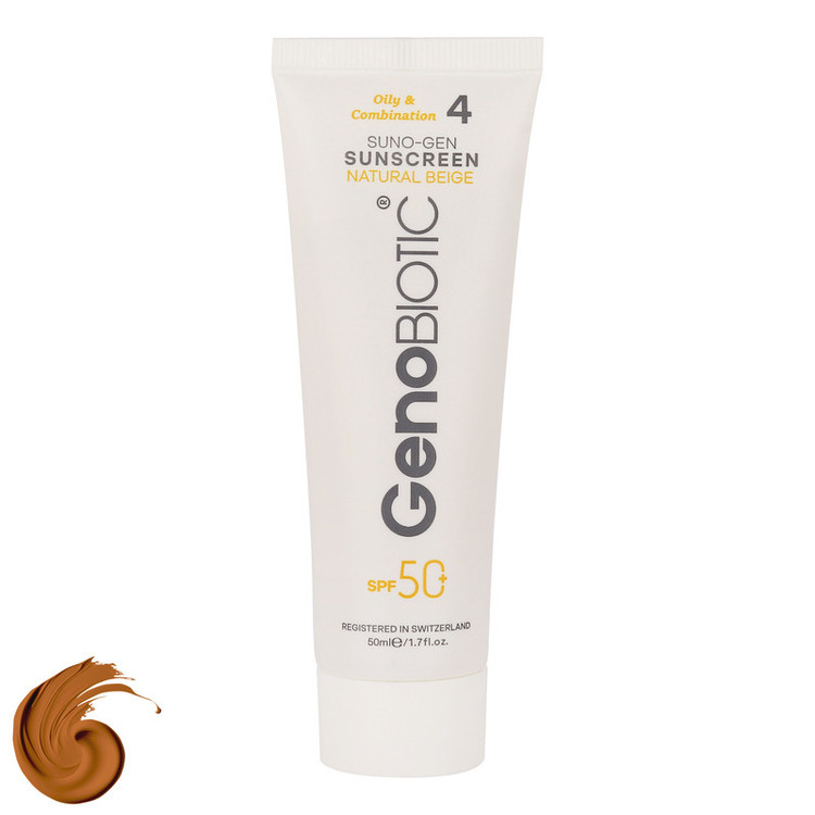 کرم ضد آفتاب رنگی صورت ژنوبایوتیک SPF 50 مدل SUNO محافظ UVA ،UVB، مناسب پوستهای چرب و مختلط حجم 50 میلیلیتر