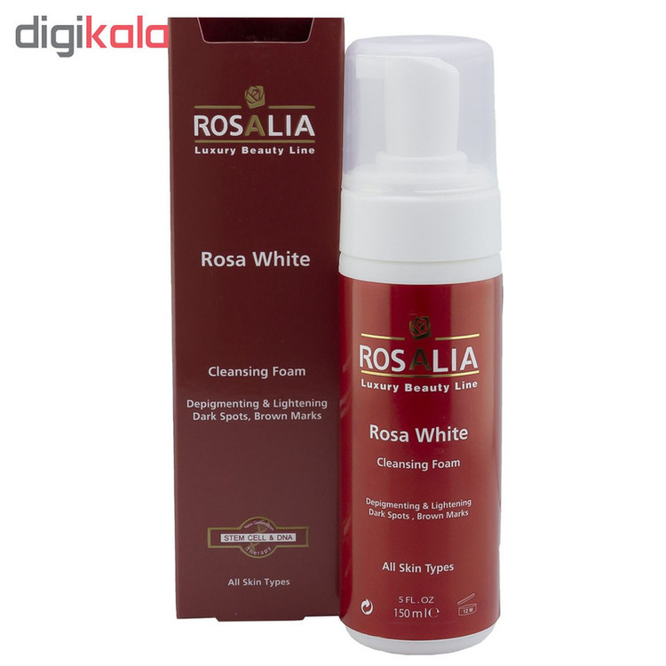 فوم پاککننده و روشنکننده پوست رزالیا مدل Rosa White حجم 150 میلیلیتر