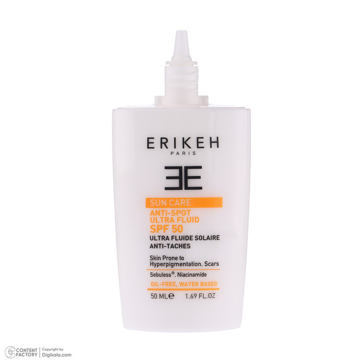 کرم ضد آفتاب بدون رنگ اریکه SPF50 مدل Anti-Spot محافظ UVA،UVB مناسب انواع پوست حجم 50 میلیلیتر