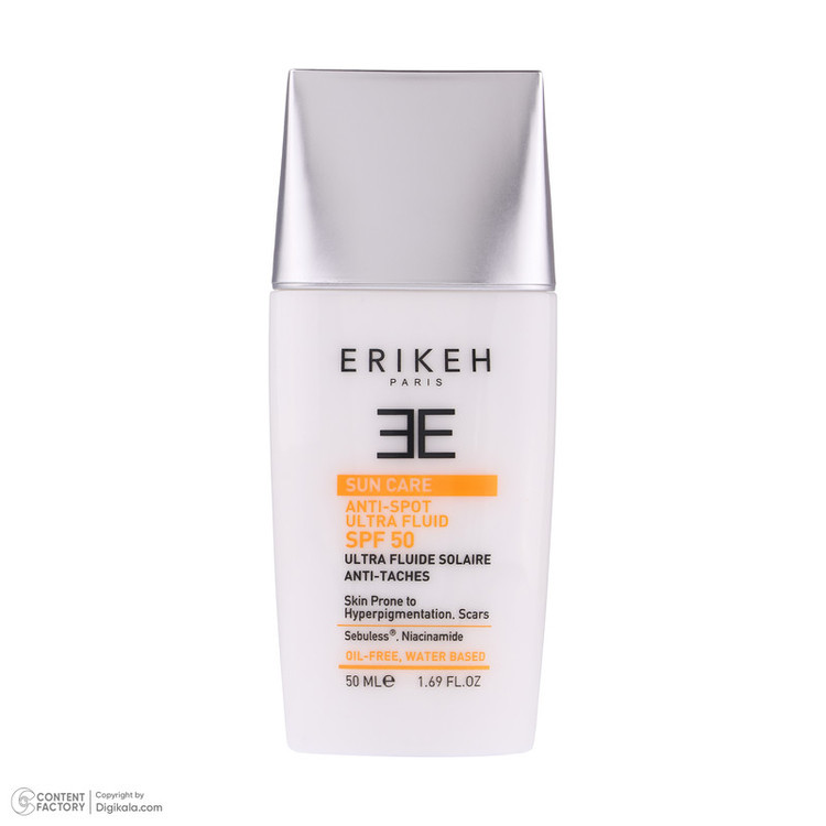 کرم ضد آفتاب بدون رنگ اریکه SPF50 مدل Anti-Spot محافظ UVA،UVB مناسب انواع پوست حجم 50 میلیلیتر