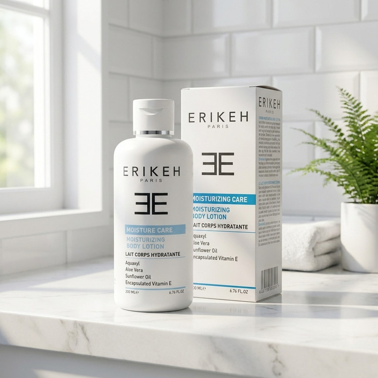 لوسیون مرطوب کننده بدن اریکه مدل Moisturizing Care حجم 200 میلیلیتر، حاوی عصاره آلوئهورا و ویتامین E، جذب سریع، آبرسانی قوی، مناسب انواع پوست