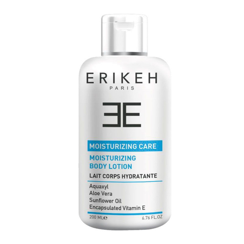 لوسیون مرطوب کننده بدن اریکه مدل Moisturizing Care حجم 200 میلی‌لیتر، حاوی عصاره آلوئه‌ورا و ویتامین E، جذب سریع، آبرسانی قوی، مناسب انواع پوست