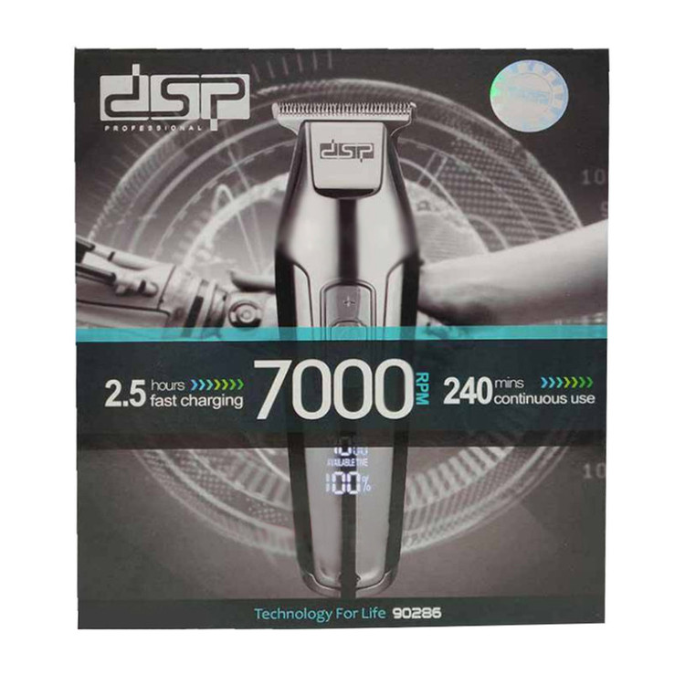 ماشین اصلاح موی سر و صورت دی اس پی مدل 90286 با موتور AC 5 وات، سرعت قابل تنظیم 5500 تا 7000 دور در دقیقه، تیغه استیل ضد زنگ، باتری لیتیومی با شارژ USB و نمایشگر دیجیتال میزان شارژ و سرعت اصلاح