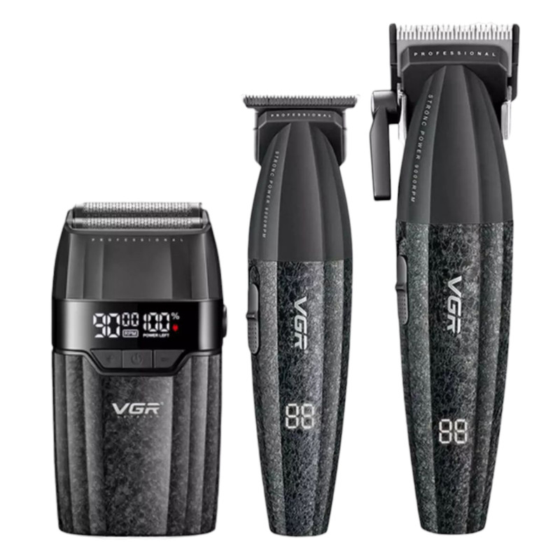 ماشین اصلاح موی سر و صورت شارژی وی جی ار مدل V-640 s3 مجموعه 3 عددی