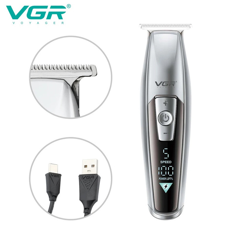ماشین اصلاح موی سر و صورت وی جی ار مدل V-970 با تیغه استیل ضد زنگ، باتری قابل شارژ با 240 دقیقه استفاده، 5 سرعت قابل تنظیم، طراحی ارگونومیک و 3 شانه تنظیم طول 2، 3 و 4 میلیمتر