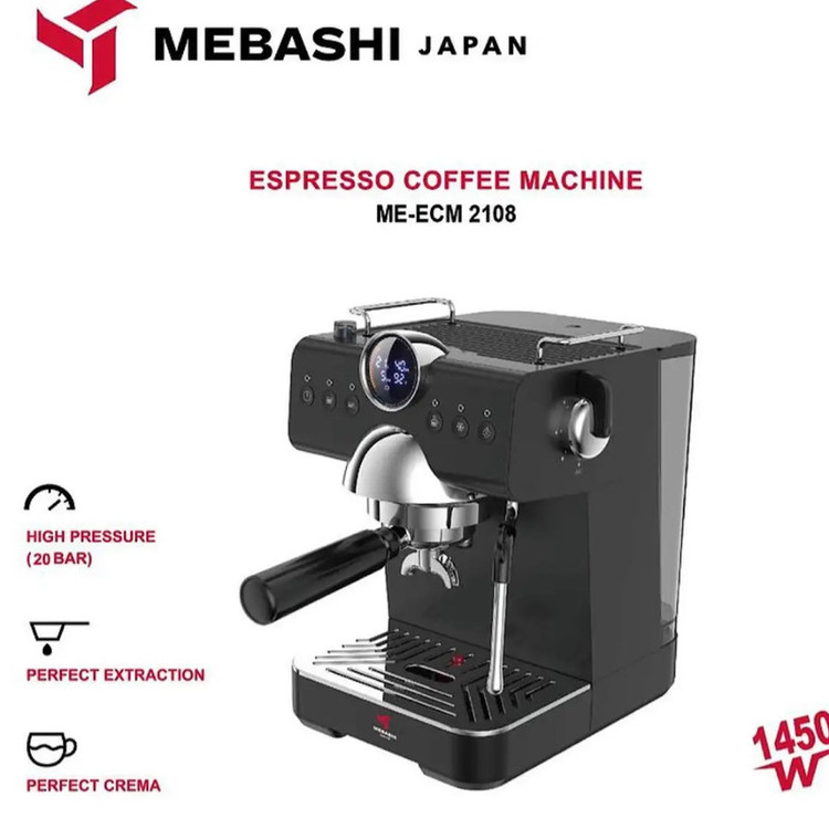 اسپرسوساز خانگی نیمهاتوماتیک مباشی مدل ME-ECM2108 با فشار بخار 20 بار و سیستم گرمایشی بویلر