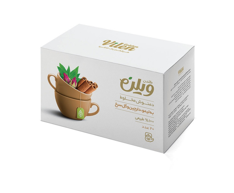دمنوش گیاهی مخلوط به لیمو، دارچین و گل سرخ گلدن ویلن بسته 20 عددی