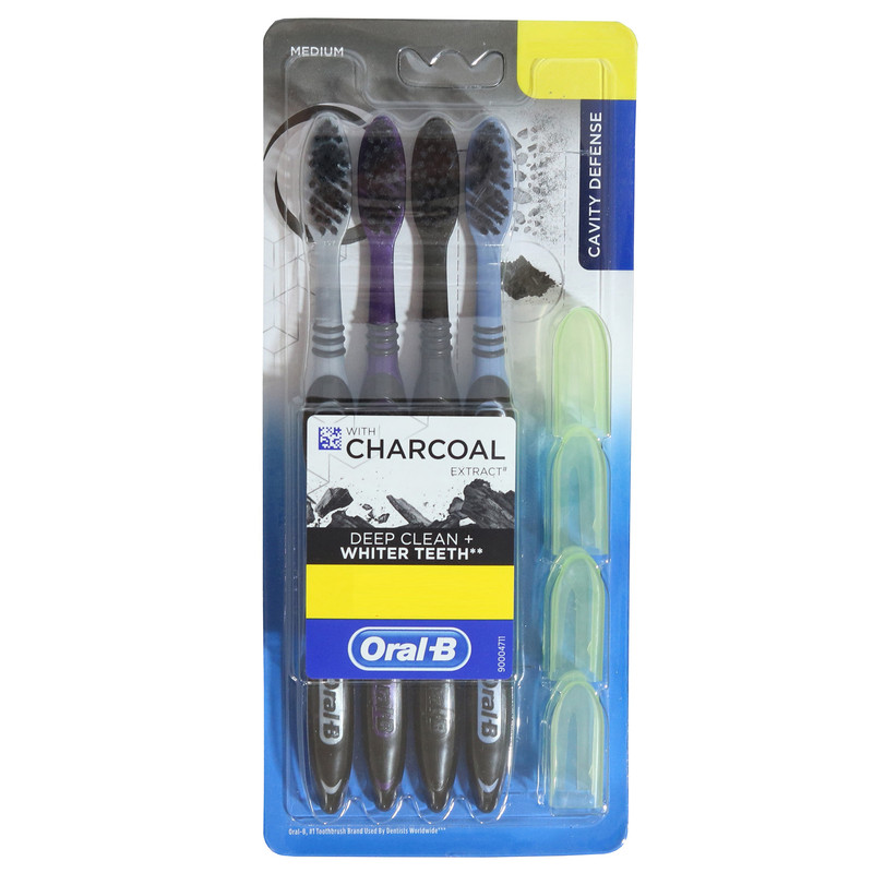 مسواک اورال-بی مدل CHARCOAL EXTRACT با برس متوسط بسته 4 عددی
