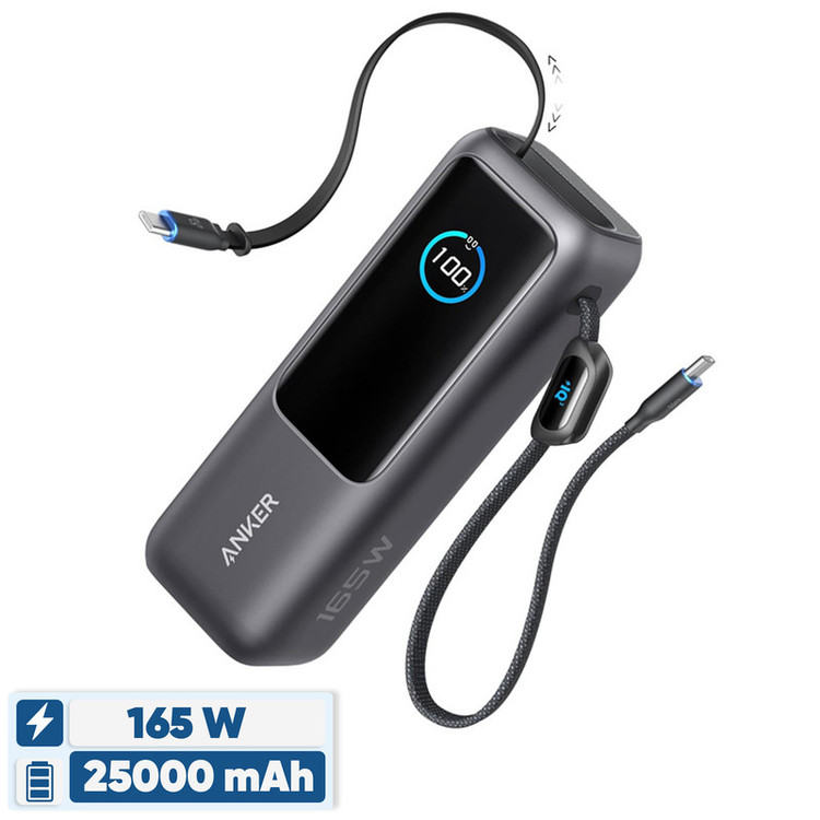پاوربانک 100 وات انکر مدل A1695 ظرفیت 25000 میلی آمپر ساعت به همراه دو کابل USB-C