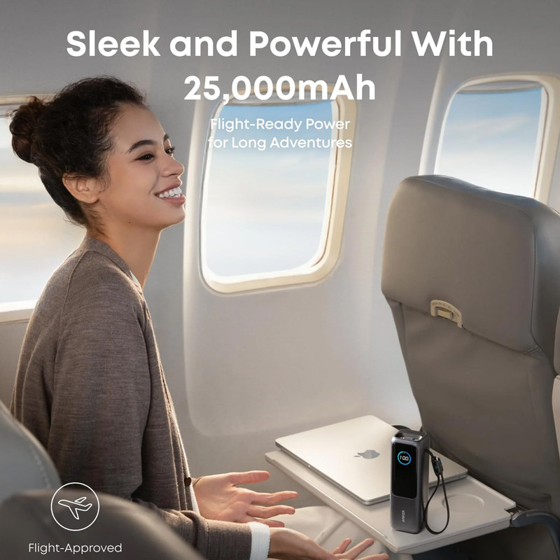 پاوربانک 100 وات انکر مدل A1695 ظرفیت 25000 میلی آمپر ساعت به همراه دو کابل USB-C