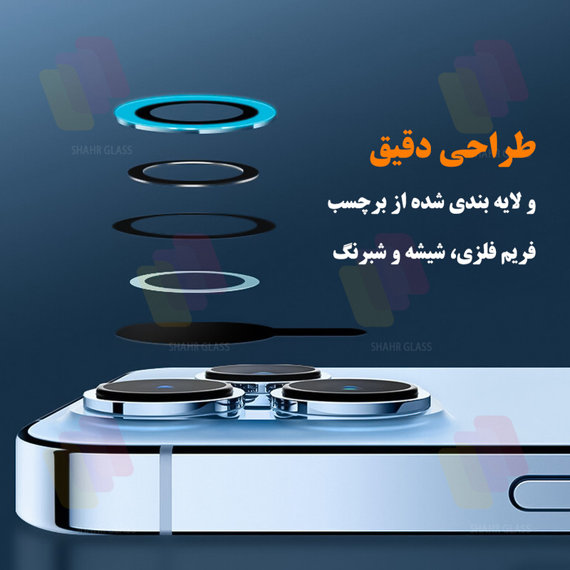 محافظ لنز دوربین شیشهای شهر گلس مدل SHLZS مناسب برای گوشی موبایل اپل iPhone 15