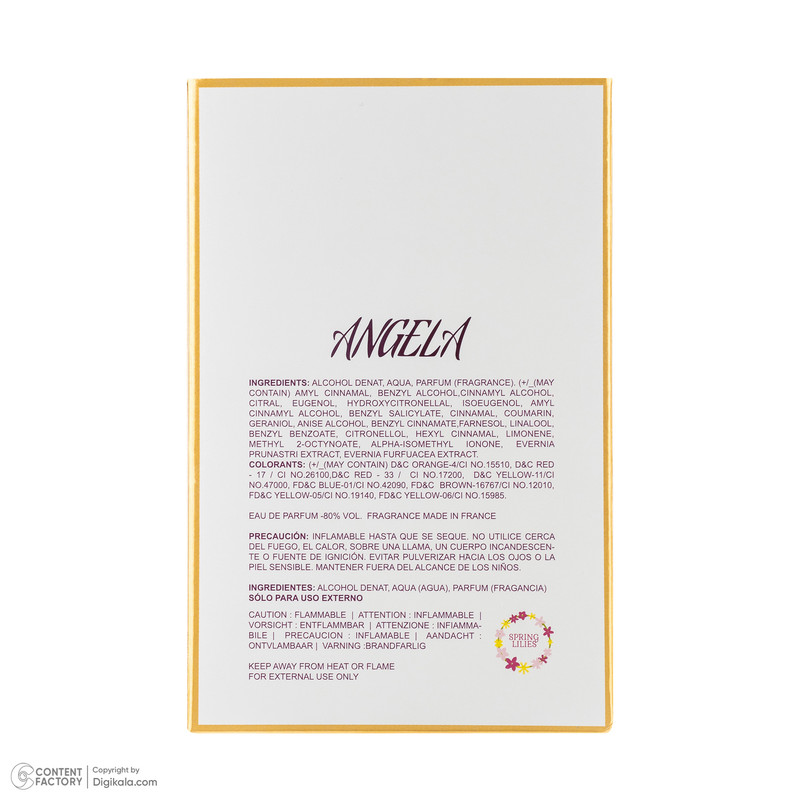 ادوپرفیوم زنانه اسپرینگ لیلیز مدل Angela با رایحه گرم حجم 100 میلیلیتر